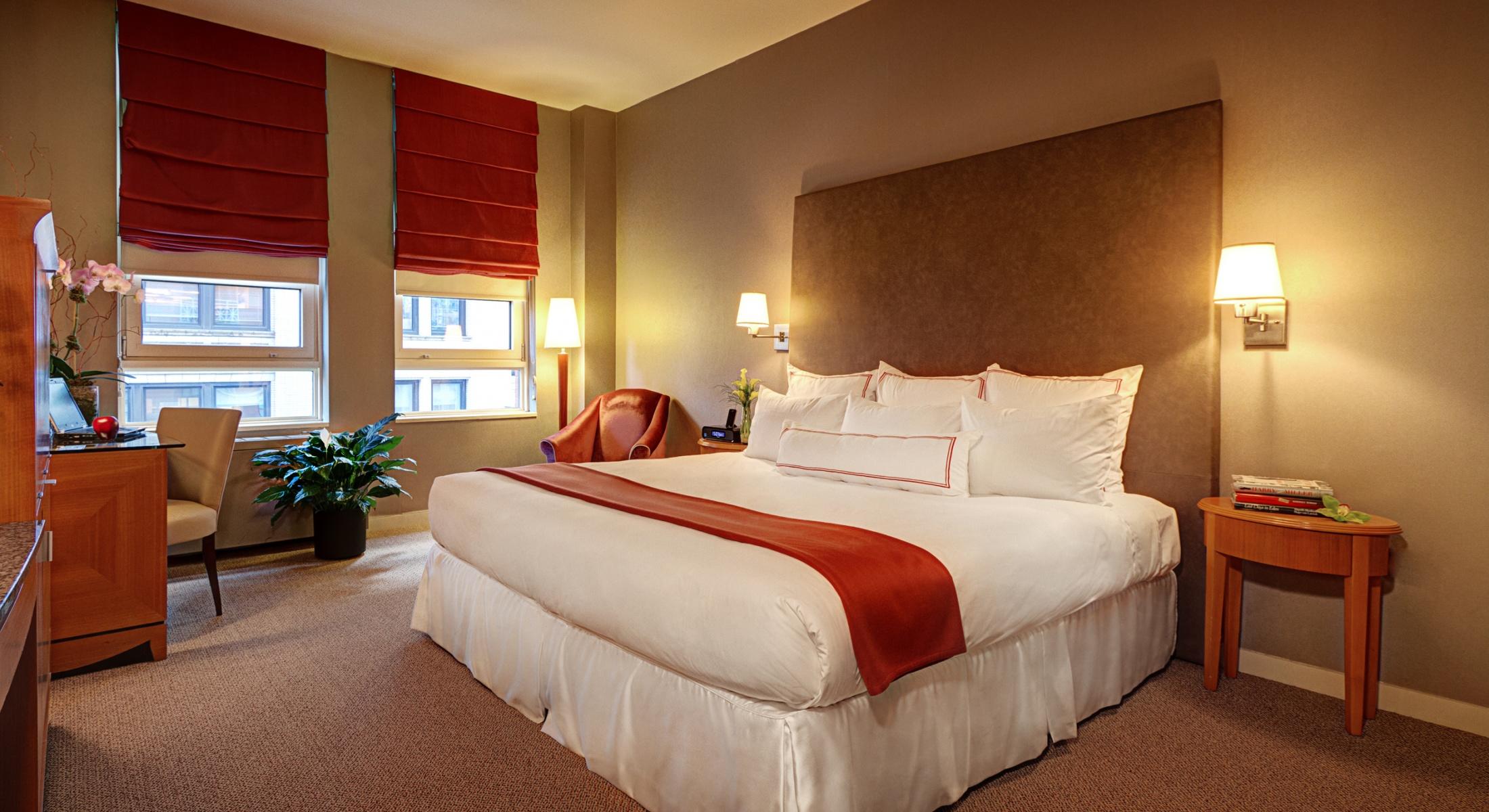 Our Classic King Guestroom is 325 Square Feet and offers a small desk space for those traveling for business.